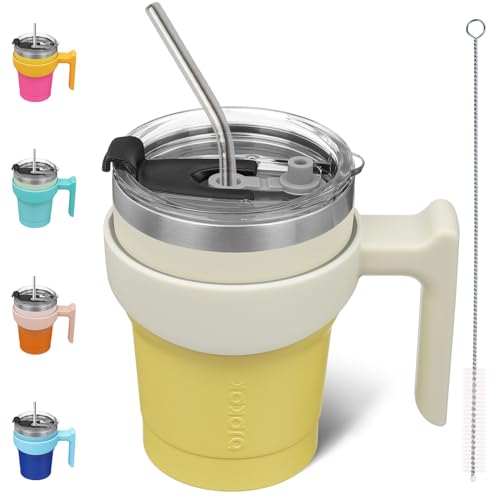 Image of BJPKPK 10 oz Mini Tumbler with Lid, Straw & Handle, Insulated Steel Cup