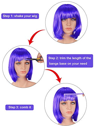 8 Pieces Party Wigs And Sunglass Set, Neon Short Bob Hair Wigs Colorful Cosplay Costume Wig Heart Shaped Sunglasses Rimless Transparent Candy Color Eyewear For Women Girls Neon Party Favors #TOP3