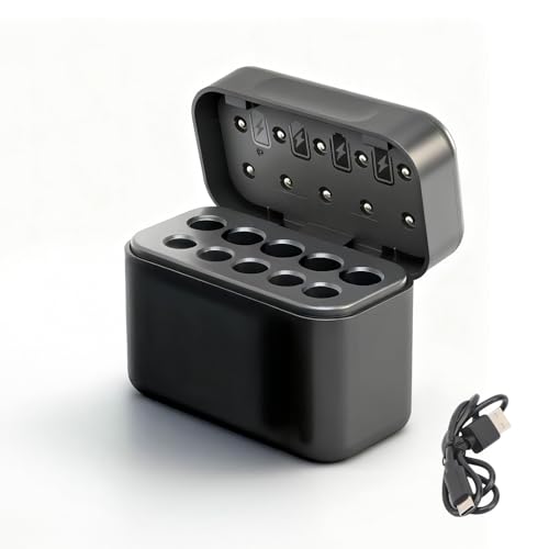 Chargeur de Piles Rechargeables Rapide, pour Piles Rechargeables Lithium AA AAA, sans Adaptateur 10 Fach Akkuladegerät Tragbare Ladebox