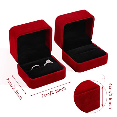 Isuperb Set Of 2 Wine Red Velvet Couple Double Ring Box Earring Jewelry Case Gift Boxes #TOP6