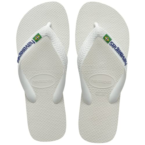 Havaianas Women's Brazil Logo Flip flops - Spring and Summer Sandals for Women - White, 11/12W - 9/10M