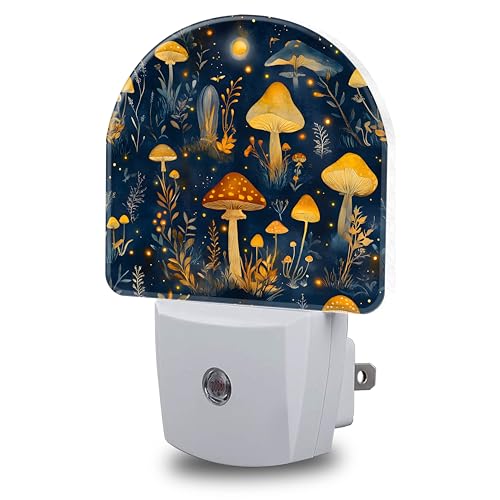 Image of Night Lights Plug into Wall Mystical Mushroom Forest Night Light Dusk to Dawn Smart Sensor Decorative Round Led Lamp for Bedroom Kitchen Hallway Nightlight for Women Men
