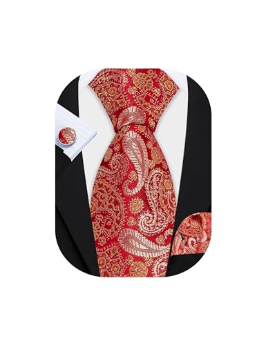 Image of Barry.Wang Men Tie Set Floral Paisley Silk Necktie Pocket Square Cufflinks Formal Wedding Party Business