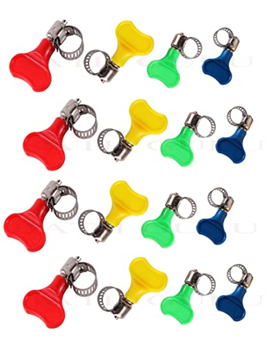 Image of BATH GURU Stainless Steel Hand Adjustable Worm Gear Key Type Hose Clamps .75, 1, 1.25, 1.5 Inch Gas Water Tap Garden Pipe Clamp Clips for Plumbing & Multi Uses (Pack Of 16, Multi Sizes)