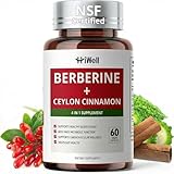 Berberine with Ceylon Cinnamon, 800mg Advanced 4-in-1 Synergy Berberine Supplement, Multi-Targeted Berberine Complex Support Blood Sugar, Cholesterol Health & Immune*, Gluten-Free, Non-GMO & Vegan
