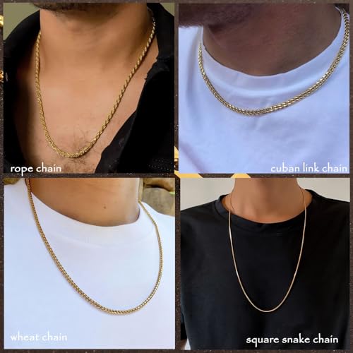 7 Pcs Mens Stainless Steel 18K Gold Plated Chain Necklace Jewelry Set for Men, 6 Chains and 1 Cross Pendant3