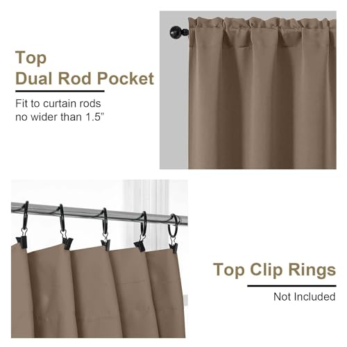 Image of Brown Short Blackout Curtains for Bedroom 54 Inches Long 2 Panels, Modern Window Treatment Solid Thermal Insulated Curtains for Living Room, Dual Rod Pocket Blackout Drapes, 2x40Wx54L Inches