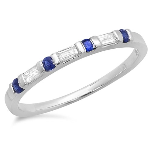 Dazzlingrock Collection 18K Blue Sapphire and White Diamond Womens Anniversary Wedding Band Stackable Ring, Solid White Gold