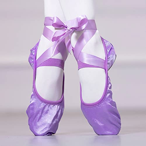 Toddler Ballet Shoes for Girls Long Lace up Canvas Ballet Dance Shoes with Elastic Band Yoga Training Shoes3