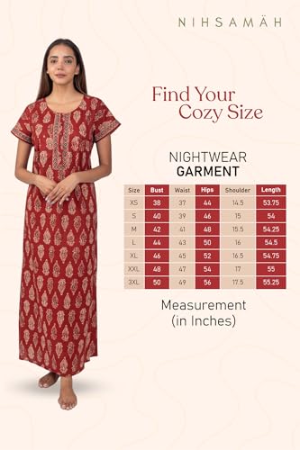 Image of NIHSAMAH Cotton Nighty for Women with Pocket, Premium Printed Long Nighty | Comfortable & Fancy Sleepwear /Nightwear