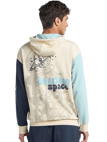 Image of Bewakoof Men's Printed Oversized Fit Full Sleeve Cotton Poly Hoodies