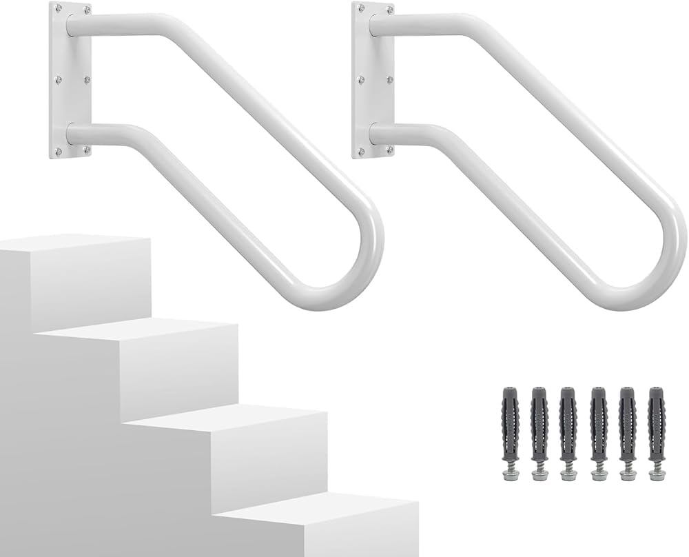 LQSYBHD Hand Rails for Outdoor Steps, Stair Railing Indoor & Outdoor Wall Mount U-Shaped Stair Handrails for 1-3 Steps, Railing for Kids, Elderly, Pregnant Women, Disabled(Size:2Pcs,Color:White)