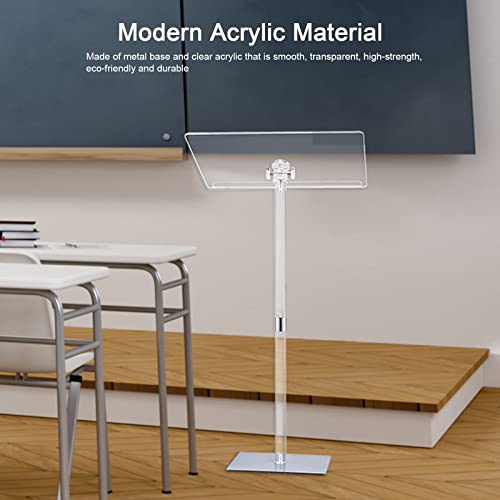 Hmyhum Acrylic Podium Stand, Angle Adjustable, Modern Lecterns & Pulpits For Classroom, Concert, Church, Speech, Easy Assembly, Metal Base, 23.6" L X 15.7" W X 42.3" H, Clear #TOP2