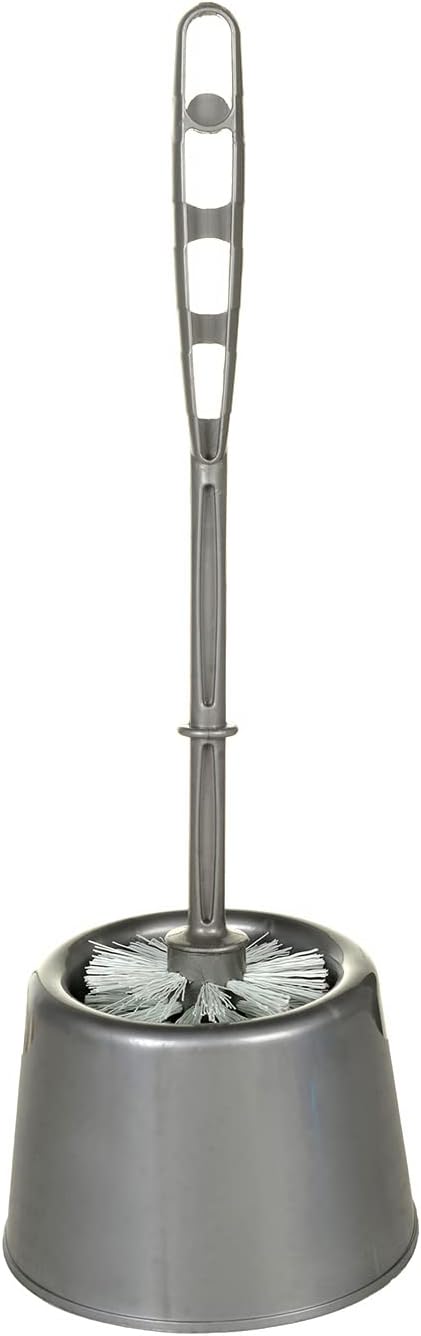 Best House Toilet Brush Cleaner with Stand, Round Cleaning Brush with Holder set for Bathroom, Plastic Toilet Brush, Flexible Bristles Brush, Toilet Brush with Long Handle (Gray)
