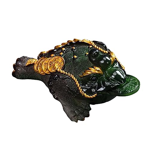 Tea Pet Ornament, Color Changing Toad Figurine Resin Crafts House Chinese Animal Figurine Money Frog Statue Tea Tray Decoration for Tea Tray, Green Color L