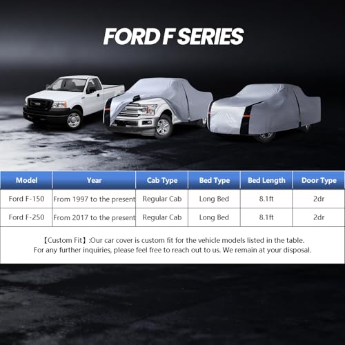 Image of Multi-Layer Ford F150 Truck Cover,Custom fit F150 1997-2026 Regular Long Bed(8'-8.1') Car Cover Waterproof All Weather, Full Exterior Cover Rain Wind Dust and UV Protection with Door Zipper