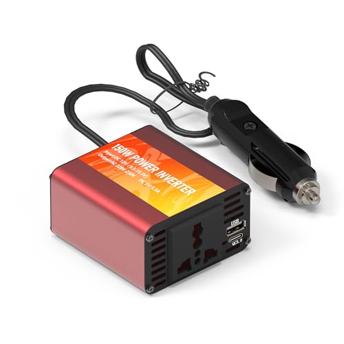 300W(Peak) Wechselrichter 12v auf 230v,autoventilatoren 12v zigarettenanzünder mit 1Universal-Steckdose,1 USB und 1 Type_c nschlüssen Zigarettenanzünder stecker, von Laptops, MobilePhones
