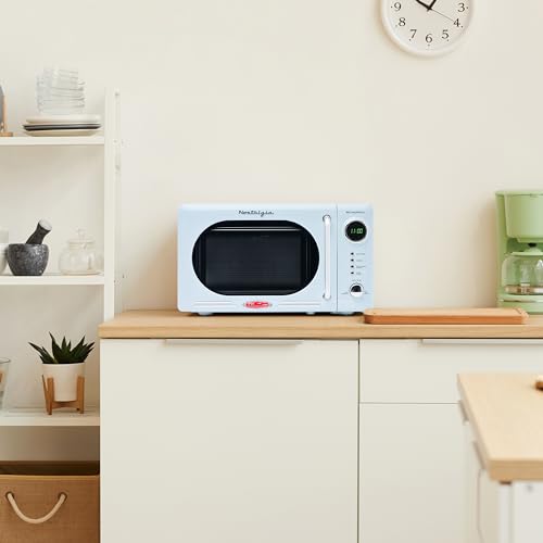 Image of Nostalgia Retro Compact Countertop Microwave Oven - 0.7 Cu. Ft. - 700-Watts with LED Digital Display - Child Lock - Easy Clean Interior - Blue