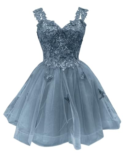 Image of Youjiayi 3D Butterfly Short Homecoming Dresses for Teens Off Shoulder DAMA Dresses for Quinceanera Glitter Sequin Prom Dress