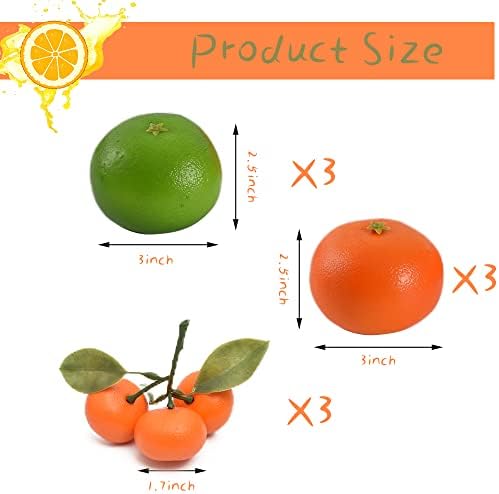 Fake Mini Tangerine Orange Artificial Fruit Mix Large and Small Simulation Fake Lifelike for Home Party Kitchen Festival Decoration 9 pcs