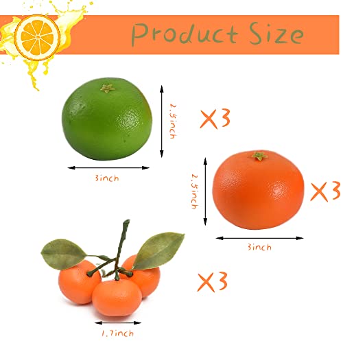Hagao Fake Mini Tangerine Orange Artificial Fruit Mix Large and Small Simulation Fake Lifelike for Home Party Kitchen Festival Decoration 9 pcs