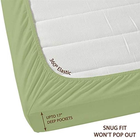 Callista 100% Cotton Sateen Sheet Set 300 Thread Count -Queen Size, Wrinkle-Free, Fade, Stain Resistant, Hypoallergenic -1 Flat Sheet, 1 Fitted Sheet and 2 Pillowcase -4 Piece Set -Sage
