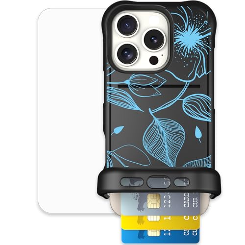 Scooch for iPhone 16 Pro Wallet Case Card Holder, Wingmate, Blue Hibiscus