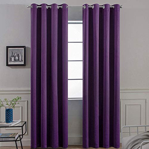 Yakamok Purple Blackout Curtains Room Darkening Thermal Insulated Grommet top Window Curtains for Living Room, 52 x 84 Inch,One Pair