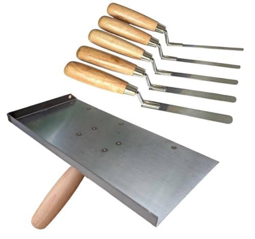 Pointing Brickwork Stainless Steel Hawk & 5 Stainless Steel Finger Trowel Set, Jointing, Gap Filling & Repair Tools for DIY & Masonry Work, Repointing, Brick Joint Repair (SH5ST)