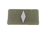 Thailand Genuine Stingray Skin Leather Long Wallet, Women's Zip Wallet with 2 Large Compartments, 1 Zip Pocket and 16 Card Slots