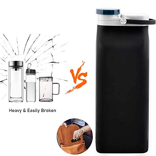 E-Senior Collapsible Water Bottle Bpa Free - Foldable Water Bottle For Travel Sports Bottles With Triple Leak Proof Lightweight 20Oz (Black) #TOP3