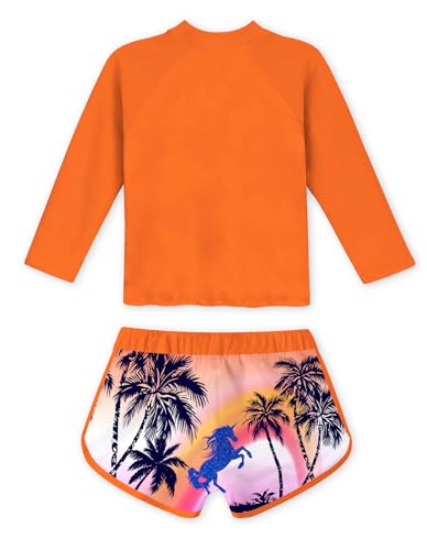 Image of Vogseek 4-10T Girls Rashguard 2 Pieces Long Sleeve Swimsuit Swimwear with Shorts