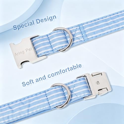Image of ARING PET Boy Dog Collar for Puppy Small Medium Large Dogs-Blue Stripe L | Cute Male Heavy Duty Pet Collars with Metal Buckle for XS S M L XL Dogs, for City Seaside Walk Coffee Shop Pool Party Stroll
