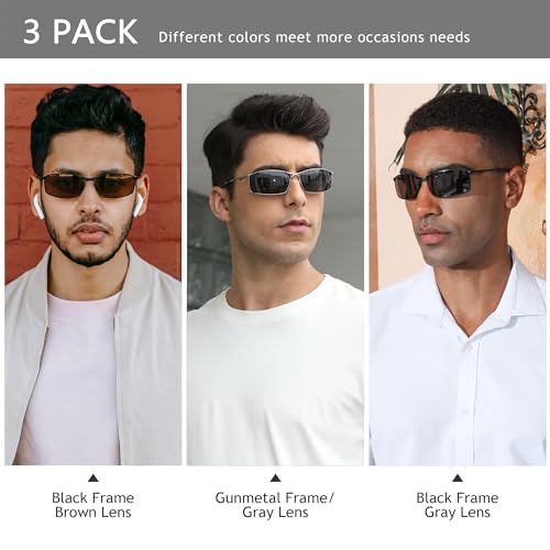 Image of SUNGAIT Ultra-Lightweight Polarized Sunglasses Men for Driving Fishing Golf, Rectangular Metal Frame with Spring Hinge