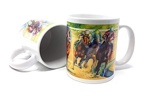 Taza de café Horse Racing 11oz diseño acuarela miniatura 3