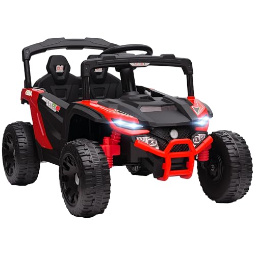 AIYAPLAY Coche Eléctrico para Niños 12V, Coche de Batería UTV con 2 Motores, Control Remoto 2,4G, 3 5 km/h, Suspensión Trasera, Faros, Música, para Niños de 3 5 Años, Rojo