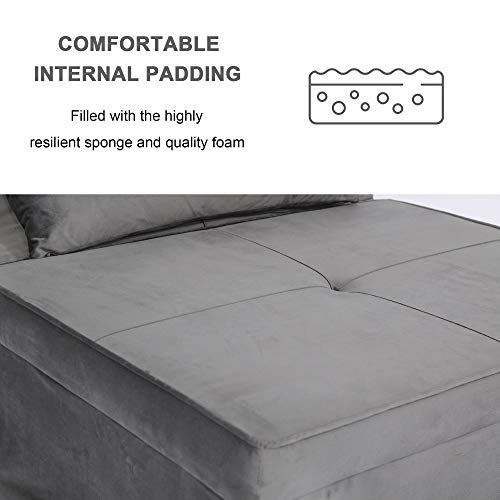 windaze Folding Ottoman Sofa Bed, 4 in 1 Multi-Function Chaise Lounge Morden Velvet with 5 Position Adjustable Backrest Convertible Guest Fold Out Bed, Dark Grey