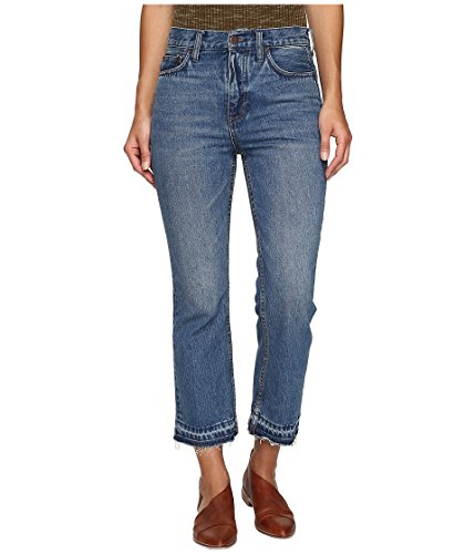 Jeans cropped boot en denim stretch bleu à coupe évasée courte