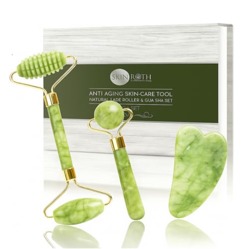 Image of Grade-A+ Textured Jade Roller & Gua Sha -Natural Anti-Aging Facial Roller for Eye, Neck, Jawline, Wrinkle, Puffiness & Body 3-in-1 Massager Tool For Skin Glowing (Light Green)