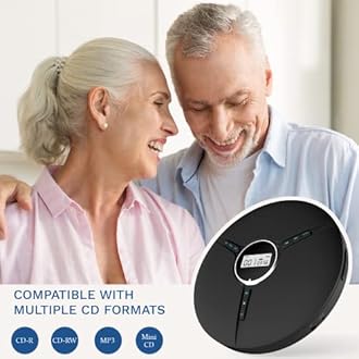 KLIM Discman Portable CD Player with Headphones, Built-in Battery - New Version - CD Players for Home, Car - Compatible w/SD Card, CDR, CDRW, MP3, WMA - 5 EQ Effects - Black