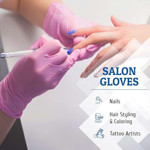 Hand-E Touch Pink Nitrile Disposable Gloves - Esthetician, Nail Tech, Hair Dye & Stylist, Cleaning Gloves