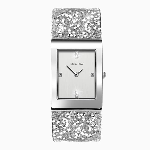Sekonda Seksy Rocks Silver Women's Analogue Watch With Swarovski Set Leather Strap 2652