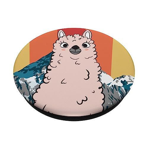 Retro National Park Ecuador Cotopaxi Llama Camping PopSockets Swappable PopGrip, Black - Image 2