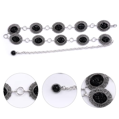 Western Concho Chain Belt Women Cowgirl Turquoise Boho Diamond Gems Metal Waist Chain Belt for Dresses Jeans3