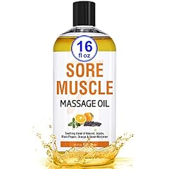 Premium Sore Muscles Massage Oil for Massage Therapy - Big 16oz Bottle - Ideal for Professional or At-Home Body Massage. Soothing Natural Blend of Almond, Jojoba, Black Pepper, Orange & Sweet Marjoram