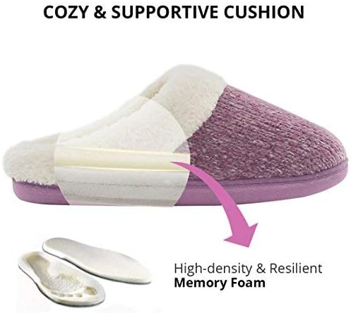 Women's Cozy Woolen Yarn Knitted Slippers Memory Foam Plush Lining Slip-on House Shoes w/ Anti-Slip Sole, Indoor/Outdoor, Purple, Large / 9-10 B(M) US