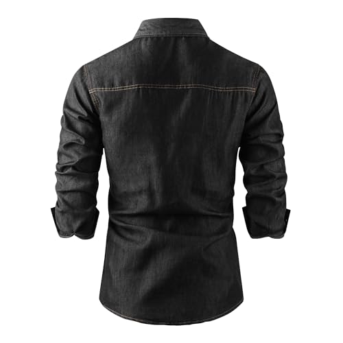OCHENTA Men's Denim Button Down Shirts Casual Chambray Long Sleeve Lightweight Tops3
