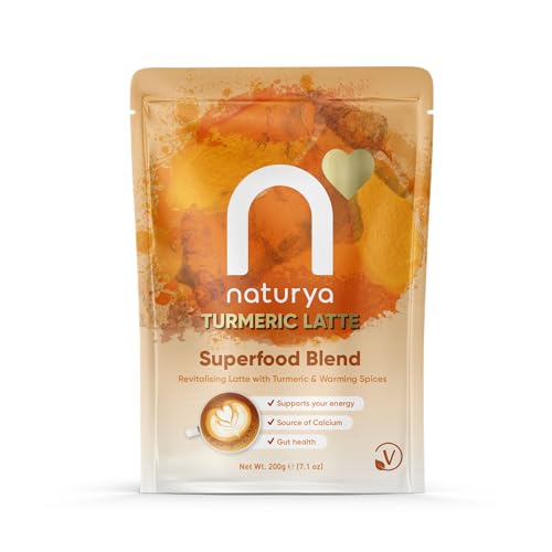 Naturya Turmeric Superfood Latte 200g | Organic Golden Blend with Coconut Milk & Black Pepper | Caffeine-Free | High in Manganese | Turmeric Curcumin Drink Powder