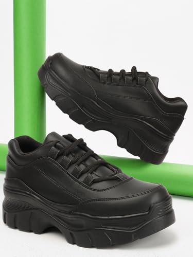 Image of Vendoz Women Casual Stylish Black High Heel Sneaker Shoes