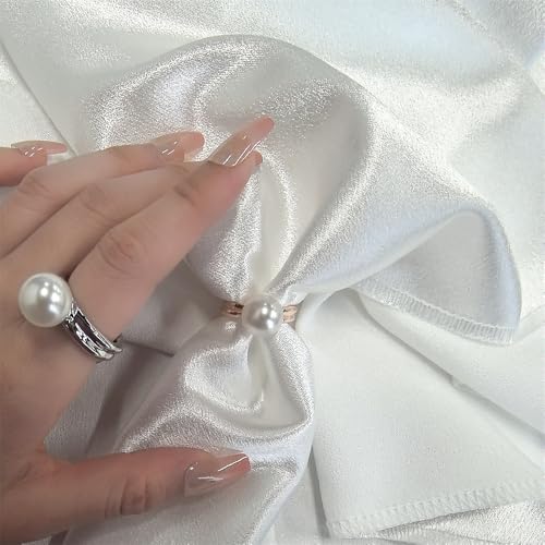 Image of Shell Pearl Ball Silk Scarf Ring Brooch for Women Dainty Circle Layer Shawl Scarves Buckle Wrap Clasp Clip Rings Size 7 Brooches Fashion Dress Accessories Wedding Holiday Jewelry